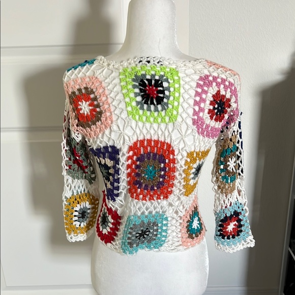 EUC SHEIN Granny Square Colorful Crochet Knit Top Small - Picture 3 of 5